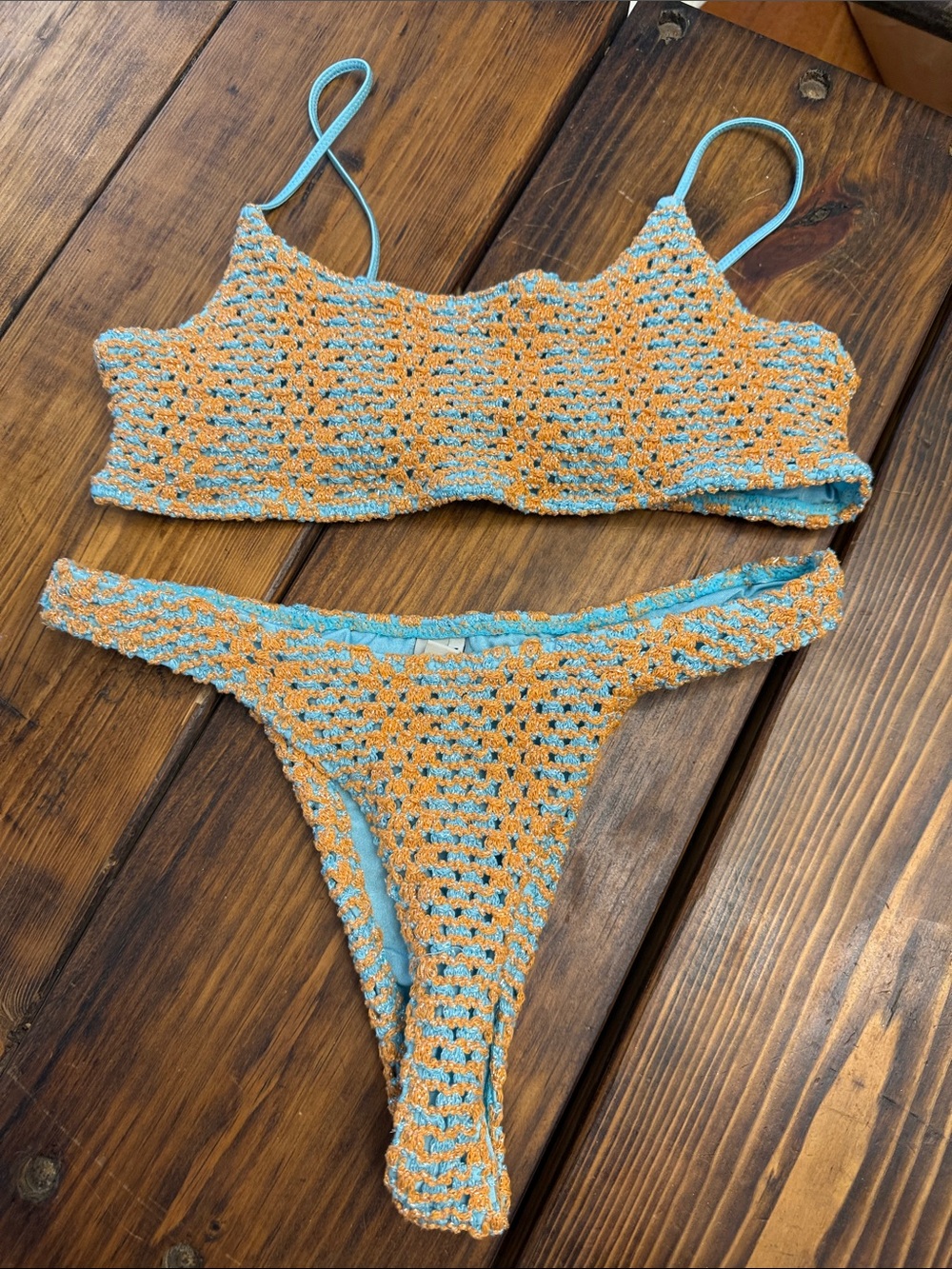 triangl swimwear Crochet Bikini Set. Like new! Top XL and Bottom L.